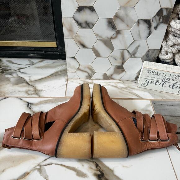 Free People Jesse Cutout Strappy Boots Soft Pink Block Rubber Heel Size 39 - Picture 7 of 11